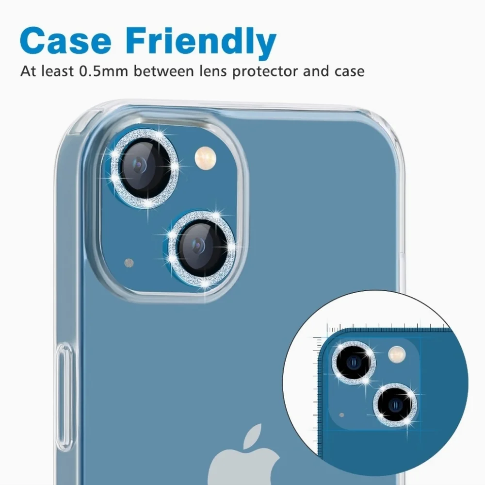 Camera lens tempered glass protector Glitter iPhone 14 iPhone 14 Plus Light Blue - Picture 2 of 4